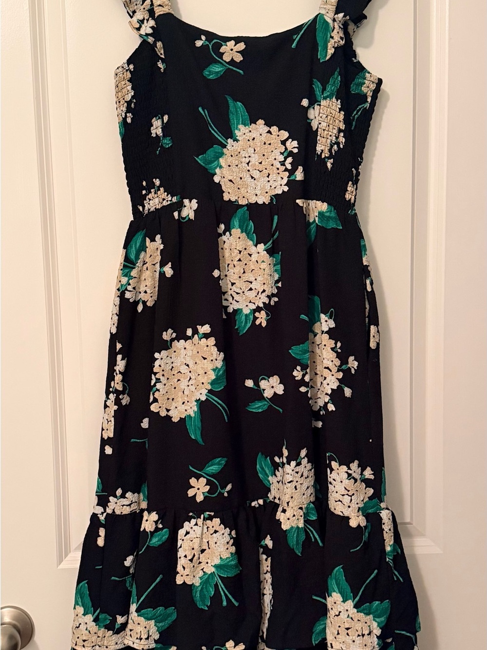 Draper James Black Sundress with Cream Hydrangea Print